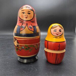 Vintage Russian Nesting Dolls Set Of 2 Wooden Matryoshka Sergiev Posad CR2034B